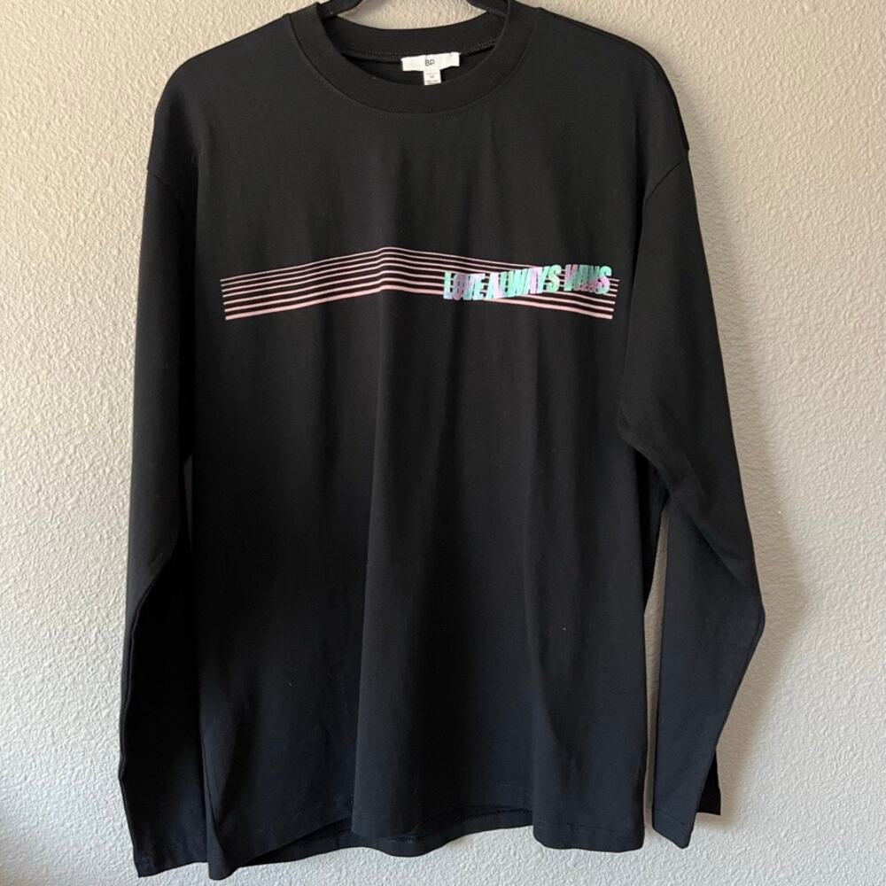Bp. Love Always Wins Pride Black Graphic T-Shirt Long Sleeve Crew Neck Medium